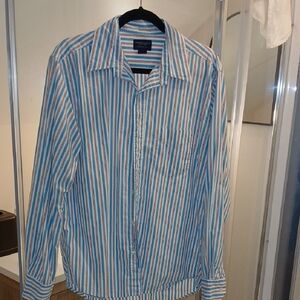 American Eagle Outfitters Blue and Orange Striped Men's Shirt